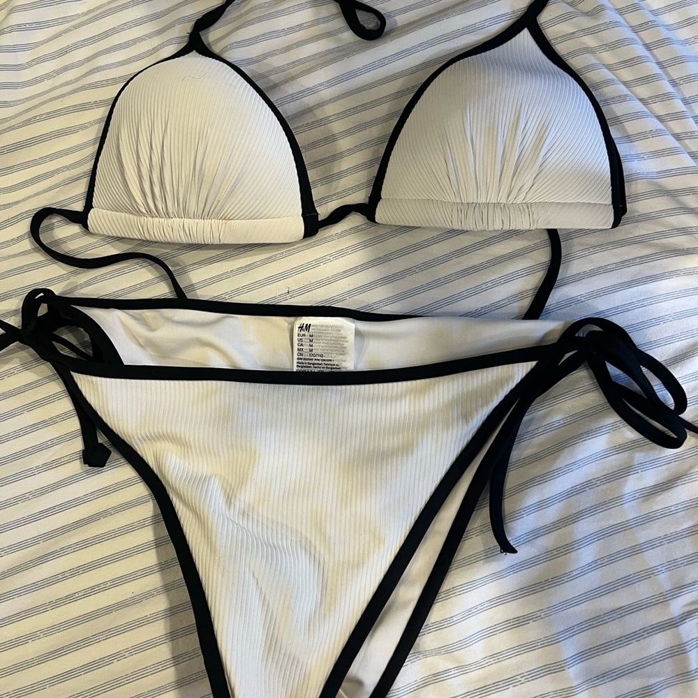H&M Elegant White Bikini with Black Accents